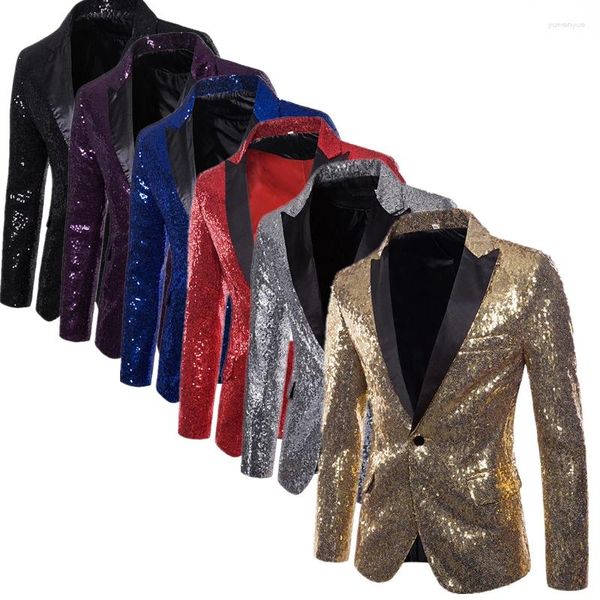 Trajes de hombre Chaqueta con adornos de lentejuelas doradas brillantes, traje para fiesta de discoteca para hombre, traje masculino, ropa de escenario para cantantes