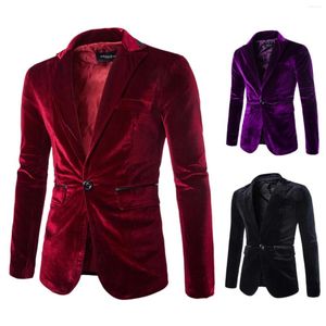 Herenpakken Glanzend Paars Een Knop Fluwelen Blazer Jasje Mannen Lente Slim Fit Club Party Trouwjurk Blazers mannelijke Masculino