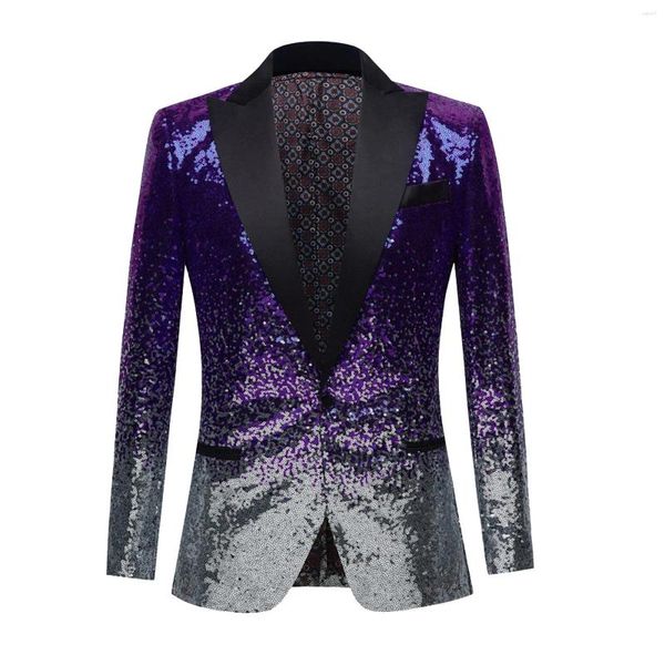 Trajes para hombres brillantes lentejuelas moradas brillo embellecido