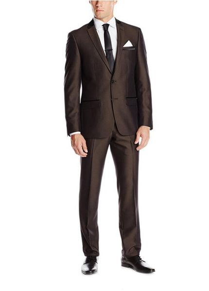 Costumes pour hommes Simple Hommes Marron foncé Mariage Grooms Tuxedos Mens Fit Groomsmen (Veste Pantalon) Blazers