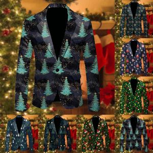 Herenkostuums Single One Button Kerstmis bedrukt casual jasje Modieus en slank Sjaal Tuxedo Krijtstreepvest Heren Heren Donker