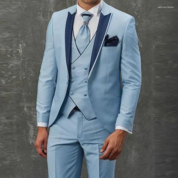 Trajes para hombres Sky Blue Men elegante Smart informal Slim Fit Blazers Hombre de alta calidad Custom Set de 3 piezas chaqueta pantalón disfraz