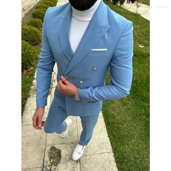 Trajes para hombres Sky Blue Men Formal Fit Fit Bode Groom Tuxedos Groomsmen Masculino Disfraz de fumar Homme Blazer