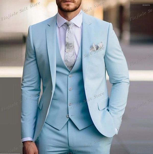 Trajes para hombres Sky Blue Men traje de negocios Prom Party Groomssman Boda Ocasión formal de 3 piezas