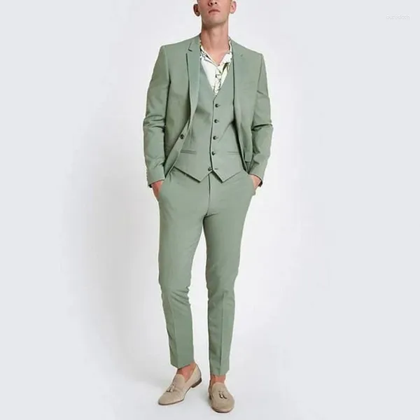 Costumes pour hommes Slim Fit 2024 Vert menthe Couleur unie Design sur mesure Formel 3 pièces Veste Pantalon Gilet Soirée Dîner Blazer