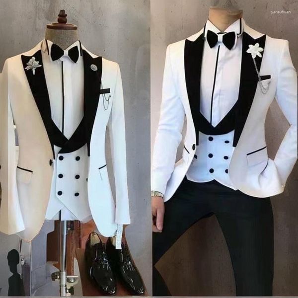 Costumes pour hommes coupe ajustée 3 pièces Style italien pour mariage garçons d'honneur marié smoking veste avec Double boutonnage gilet pantalon 2023