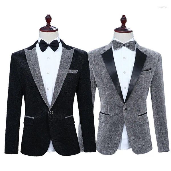 Costumes masculins slim fit blazer vestes vestes homme costume de scène noire gris brillant