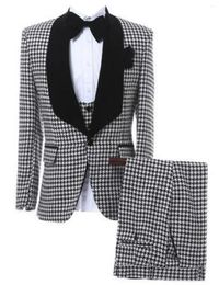 Suisse pour hommes Slim Fit Houndstooth Suit Smower Smoking Smoking For Party and Silver Shiny Dinner