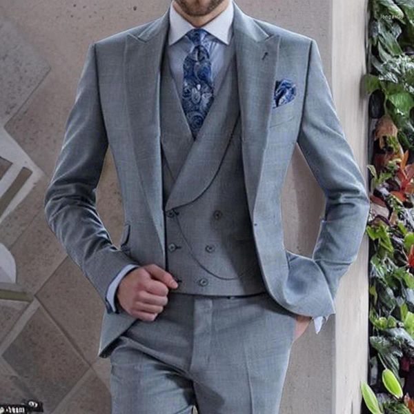 Trajes de hombre Slim Fit boda italiana para hombres conjunto de 3 piezas chaqueta con chaleco de doble botonadura y pantalones 2023 esmoquin Formal para novio