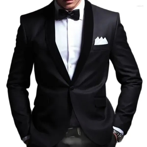 Costumes pour hommes Slim Fit Hommes pour le marié de mariage Tuxedo 2 pièces Ensemble noir Velvet Revers Formel Prom Business Smoking Veste avec pantalon 2024