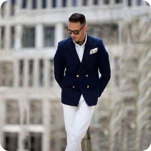Costumes masculins Slim Fit Navy Blue Men for Business White Pantal