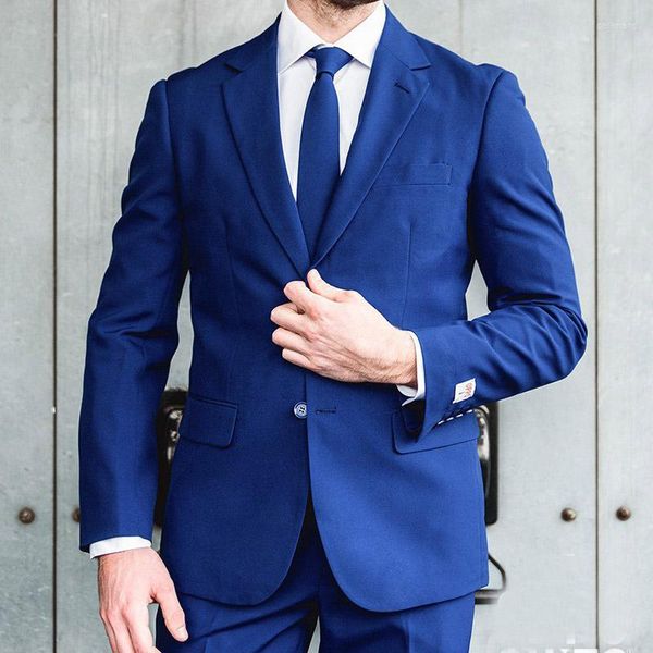 Costumes pour hommes Slim Fit bleu royal pour hommes avec revers cranté 2 pièces marié smoking personnalisé formel mariage homme mode Costume veste pantalon