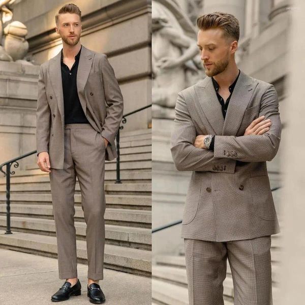 Trajes de hombre traje de hombre delgado 2 piezas Blazer pantalones chaqueta cruzada moda negocios moderno traje de novio de boda Homme