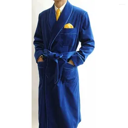 Costumes pour hommes Smoking Blazer Bleu Hommes Velours Double Boutonnage Châle Revers Quotidien Outwear Casual Longue Veste Une Pièce Élégant Mâle Terno