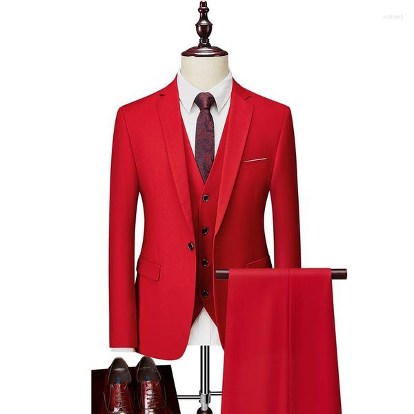 Männer Anzüge Smoking Jacke Für Männer Formale Abendkleid 3 Stück Dünne Männliche Hochzeit Bräutigam Anzug Rot Weiß Blau Gentleman set Homme