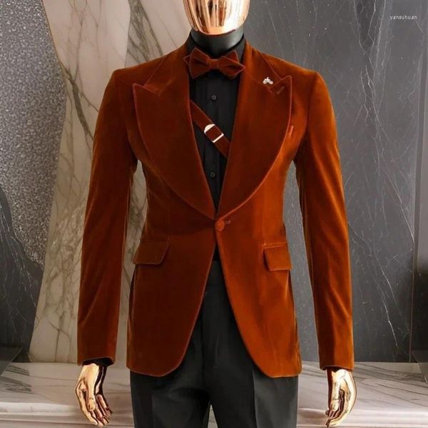 Trajes para hombre, chaqueta de terciopelo para fumar, 1 pieza, solapa con visera, traje Mal, Blazer para fiesta de graduación, abrigo ajustado para novio de boda personalizado 2024