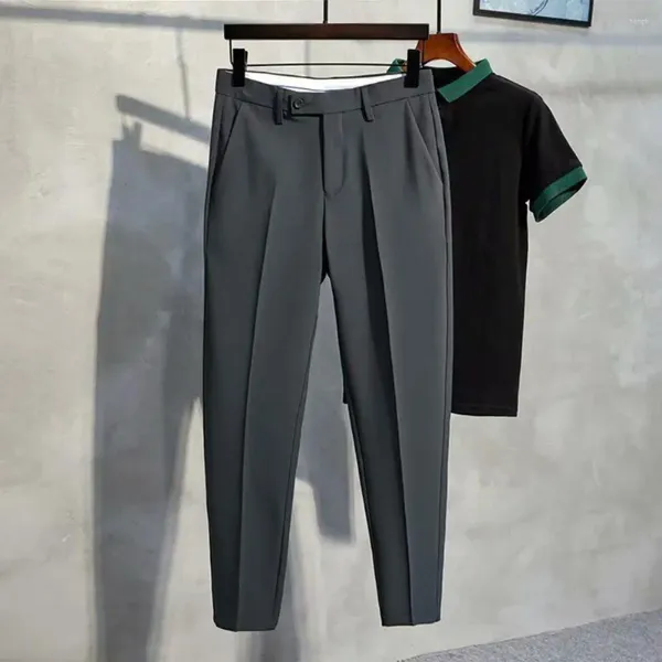 Trajes para hombres Pantalones de vestir de color sólido Pantalones de traje elegantes y ajustados con bolsillos suaves Cierre de cremallera Estilo formal de negocios para oficina