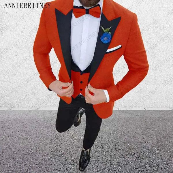 Costumes masculins Couleur solide Suit de mariage décontracté pour hommes pour hommes Slim Fit 3 pièces Tuxedo Prom Party Jacket Blazer Set Costume Homme de Luxe