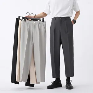 Herenpakken solide kleuren pak broek voor mannen slanke mode sociale heren jurk Koreaans rechte casual pant kantoor formeel Q246