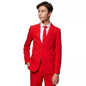 Costumes pour hommes solide rouge adolescents garçons Slim Blazer pantalon sur mesure jeune homme deux boutons fête manteau de bal/mariage tenues de soirée tenues de jeunesse