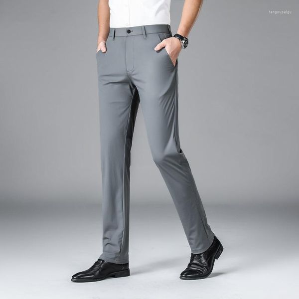 Trajes de hombre Primavera y verano Versión coreana atractiva de alta calidad de pantalones elásticos rectos de tira vertical delgada de secado rápido