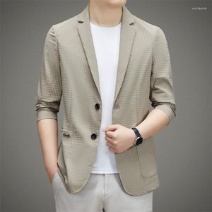 Herenpakken lente en zomer luxe mannen blazer jas 2023 slimme casual klassieke slanke fit pak jas merk herenkleding kaki wit