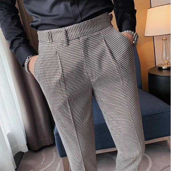 Trajes para hombres Spring Autumn Brand Clothing británico Simple a cuadros Pantalones European Men Designador Caballero de negocios Casual.