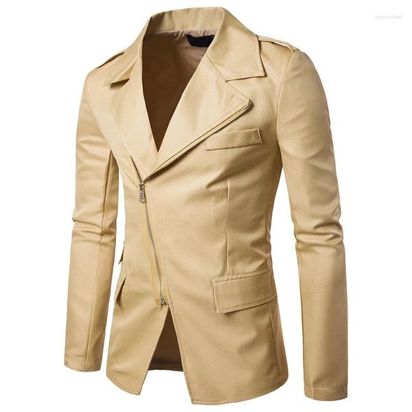 Costumes pour hommes Printemps Automne Hommes Vestes Solide Locomotive Style Unique Blazer À Fermeture Éclair Manteaux Mince Classique Costume Veste Masculine XXL