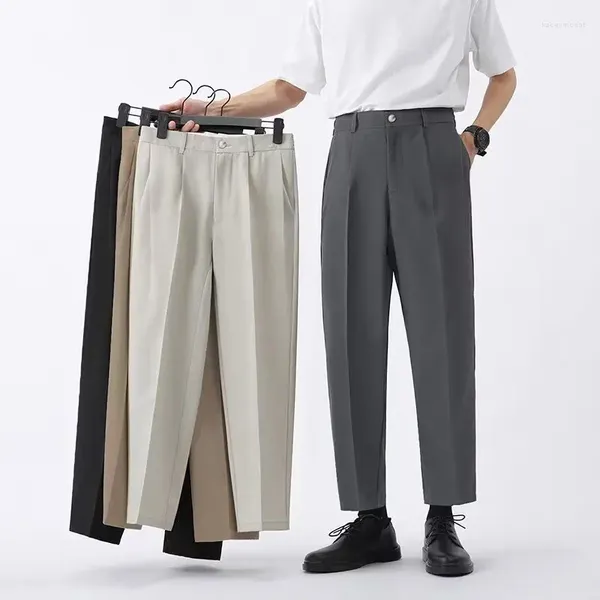 Trajes para hombre, pantalones de traje de primavera y otoño, pantalones formales suaves con cintura elástica de trabajo ajustados para hombre, ropa informal sólida de talla grande de marca coreana