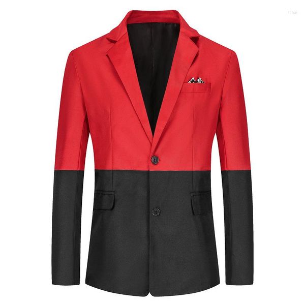 Costumes pour hommes printemps Blazer Semi-noir Semi-rouge simple bouton Masculino mince mariage bal mode couture costume veste