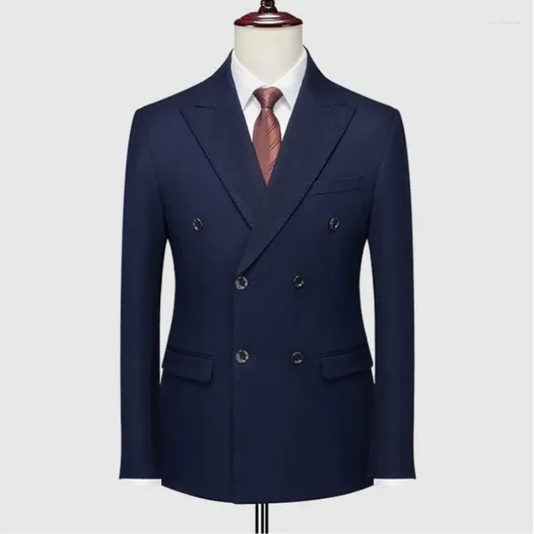 Trajes para hombres Primavera Estilo británico Slim Fit Color sólido Blazer para hombres 2023 Moda Doble botonadura Oficina de negocios Vestido de novia Chaqueta de traje