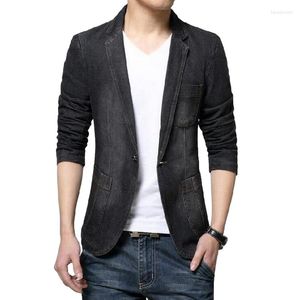 Trajes de hombre Spring Denim Blazer Hombres Moda Abrigo para hombre Casual Slim Fit One Button Chaqueta de hombre