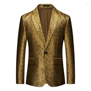 Costumes pour hommes Printemps Automne Hommes Fashion Designer Dobby Floral Golden One Bouton Blazer Manteau Automne Homme Casual 5XL 6XL Hôte Jacquard Blazers