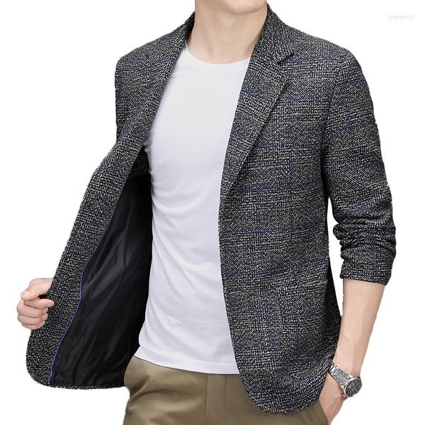 Trajes de hombre de primavera para hombre, traje ultradelgado con cuello de negocios, informal, a cuadros, a la moda, suave, de alta calidad, de un solo pecho, sin chaqueta abierta