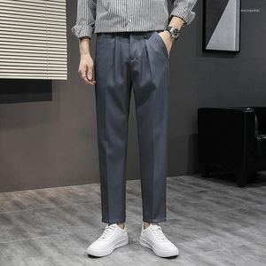 Herenpakken Spring Summer Brand Heren Formele broek Mid Right Right Right Length Smart Casual Social Suit Pants voor mannen