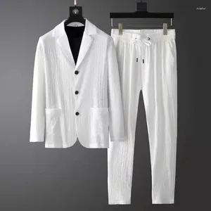 Costumes pour hommes printemps été mode costume à manches longues haut de gamme décontracté coréen mince beau deux pièces ensemble blanc noir Blazer pantalon