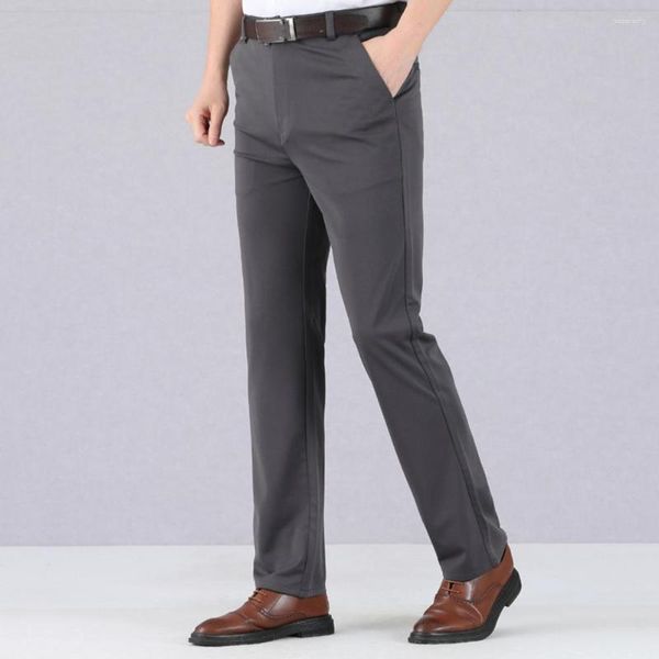 Trajes de hombre Primavera Verano Pantalones rectos sueltos de algodón finos Pantalones casuales de cintura alta Blanco sólido Pantalones de vestir de mediana edad para hombre Transpirable