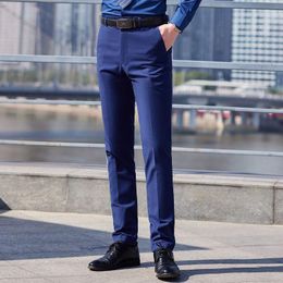 Costumes pour hommes printemps été costume droit pantalon hommes longs haute qualité coton affaires Stretch bleu mince bureau formel pantalon mâle A11
