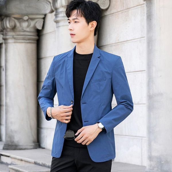 Trajes para hombre, chaqueta de traje de primavera y verano, abrigo de protección solar informal fino para hombre, Tops de manga larga de un solo pecho, Blazers de Color sólido