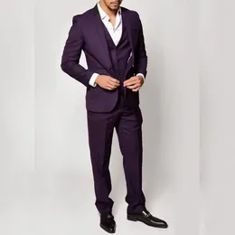 Herenkostuums STEVDITG Smart Casual Pruple 3-delige jas Broek Vest Slim Fit Single Breasted Notch Revers Formeel zakelijk kostuum