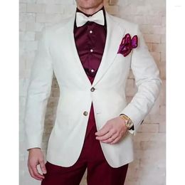 Costumes masculins Pantalons bordeaux de veste blanche stevditg