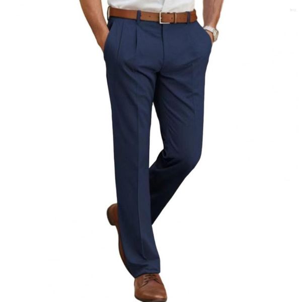 Trajes para hombre Pantalones de vestir de pierna recta Traje clásico de color sólido Pantalones elegantes de talle medio con bolsillos para oficina de negocios