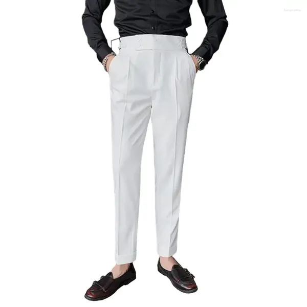 Trajes para hombre, pantalones de pierna recta, pantalones de traje Vintage de cintura alta, estilo Formal de negocios, corte entallado, pierna recta con suave