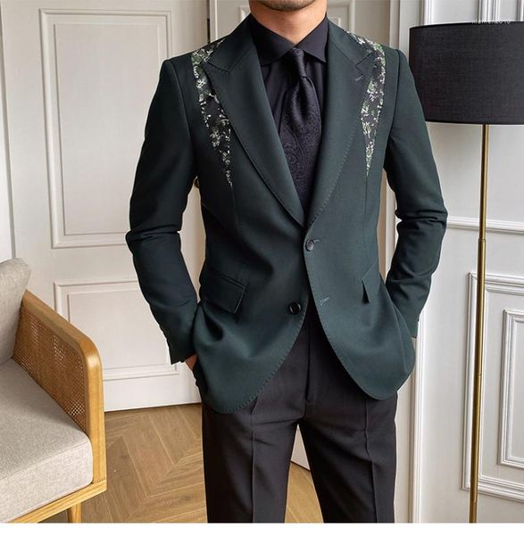 Trajes de hombre, ropa de calle, chaqueta informal para Hombre, chaqueta de retazos con patrón Floral Vintage para hombre, Terno Masculino para baile de graduación para Hombre