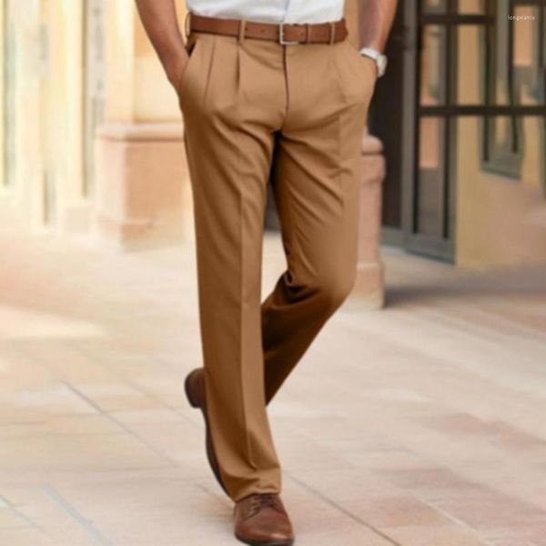 Costumes pour hommes, pantalon habillé en tissu extensible, classique de qualité supérieure, couleur unie, taille moyenne, coupe cintrée, pantalon droit pour les affaires