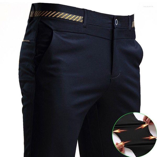 Trajes de hombre Pantalones de traje elásticos para hombres Pantalones de oficina No planchado Slim Fit Novio Boda Negocios Negro