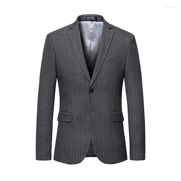 Trajes para hombre, chaquetas a rayas para hombre, chaqueta informal de negocios ajustada a la moda, estilo inglés, azul y gris, 2023