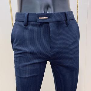 Herenpakken gestreept pak broek 2023 mannen elegante skinny fit kantoor broek broek voor man zakelijke slanke jurk enkel