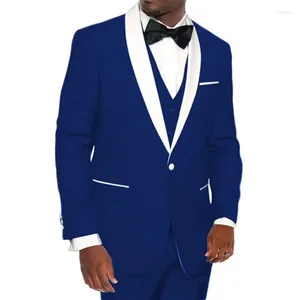 Costumes pour hommes Style Hommes Royal Blue Groom Tuxedos Châle Blanc Satin Revers Groomsmen 3 Pièces (Veste Pantalon Gilet Noeud Papillon) D279