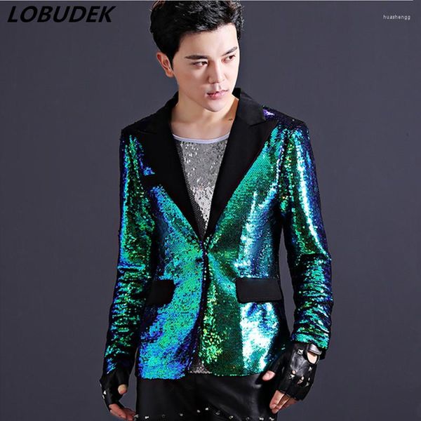 Trajes de hombre Blazer de lentejuelas verdes con estilo club nocturno Bar traje de cantante de escenario Rock HIP HOP Dancer Coat Host Performance abrigos de lentejuelas